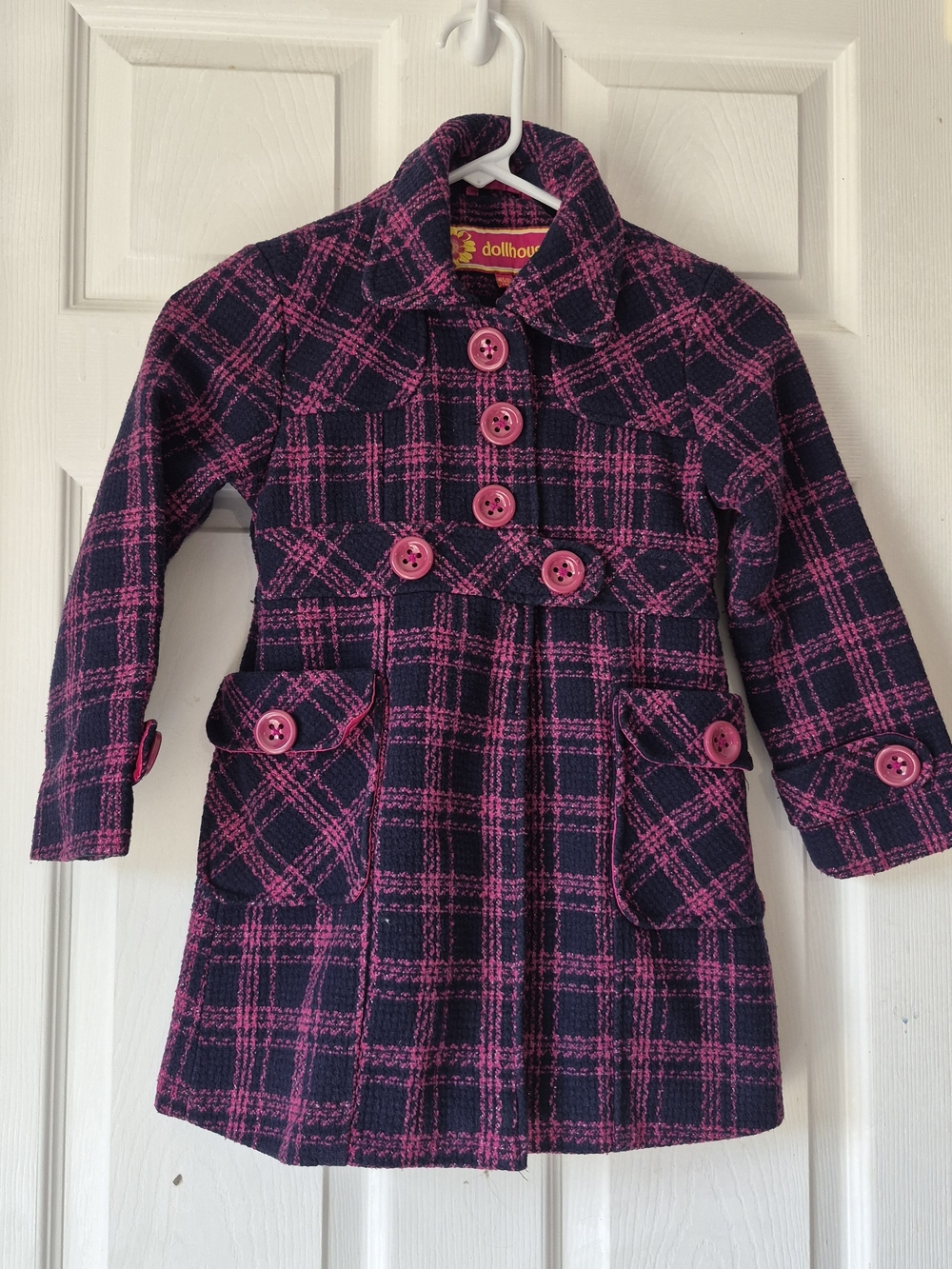 Dollhouse Navy and Pink Plaid Pea Coat